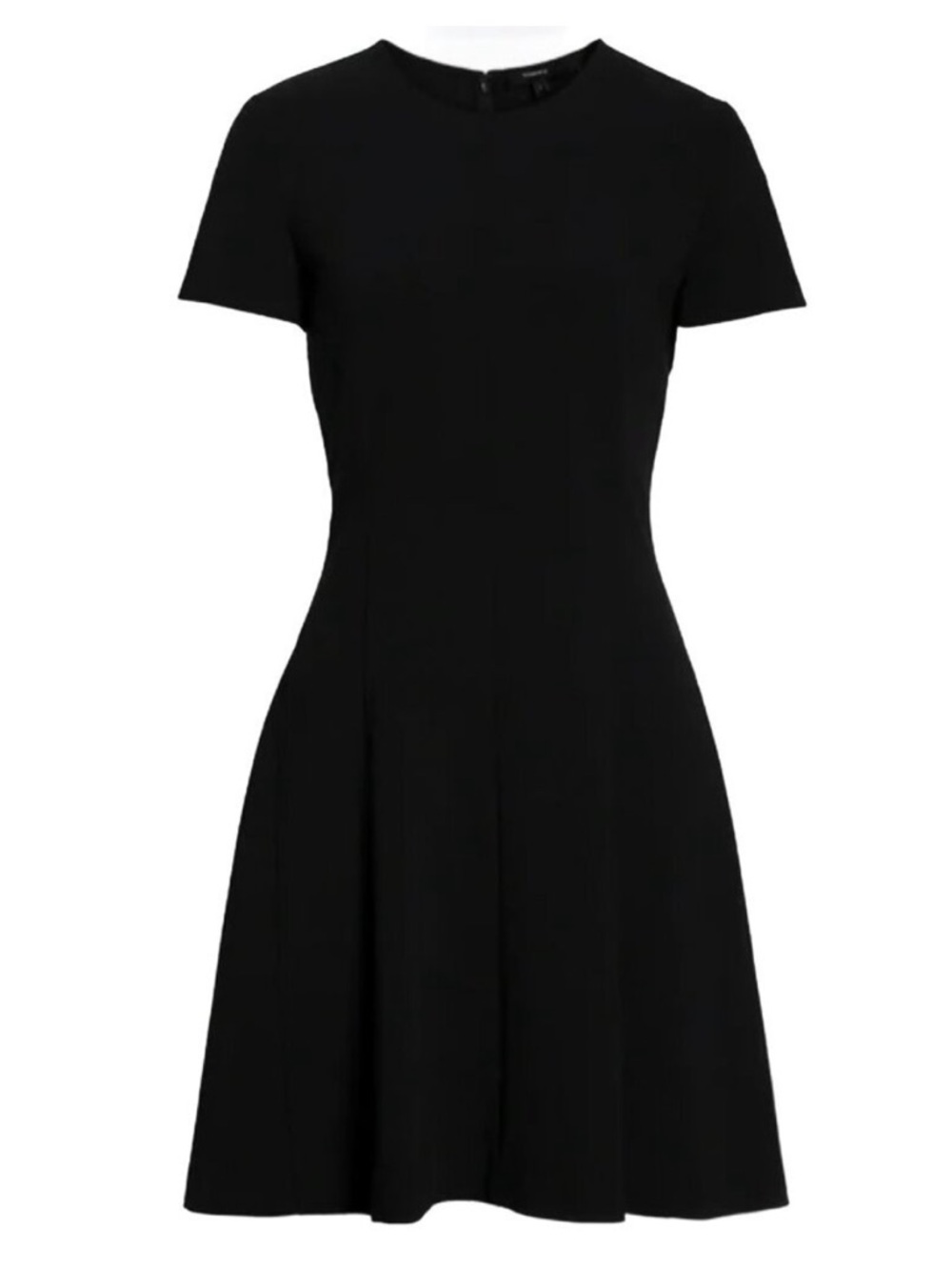 Theory Black Short-Sleeve Fit-and-Flare Mini Dress - modern seamed crepe - Picture 3 of 5